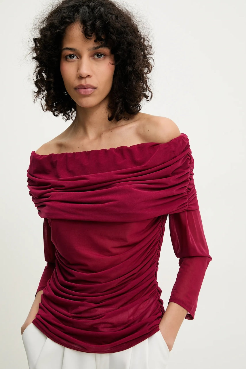 Bluza Never Fully Dressed Diaz za žene, boja: bordo, bez uzorka, NFDTO1669