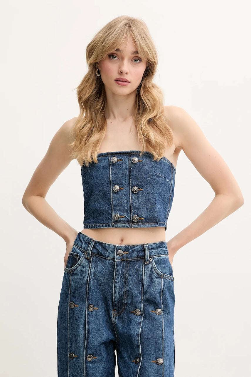 Top iz jeansa Rotate ženski, mornarsko modra barva, 1144481602