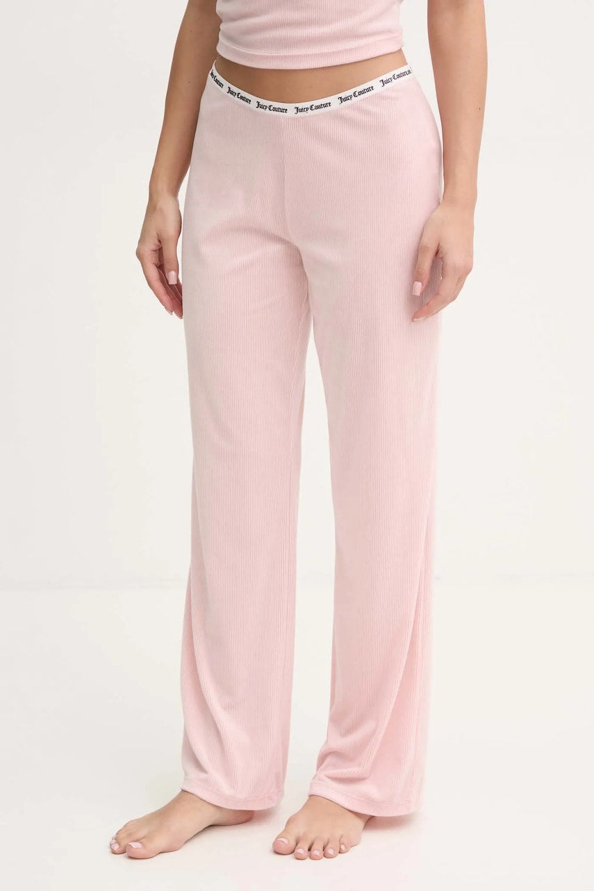 Dugi donji dio pidžame Juicy Couture VICKY RIB FLARE PANT za žene, boja: ružičasta, JCLAS125504