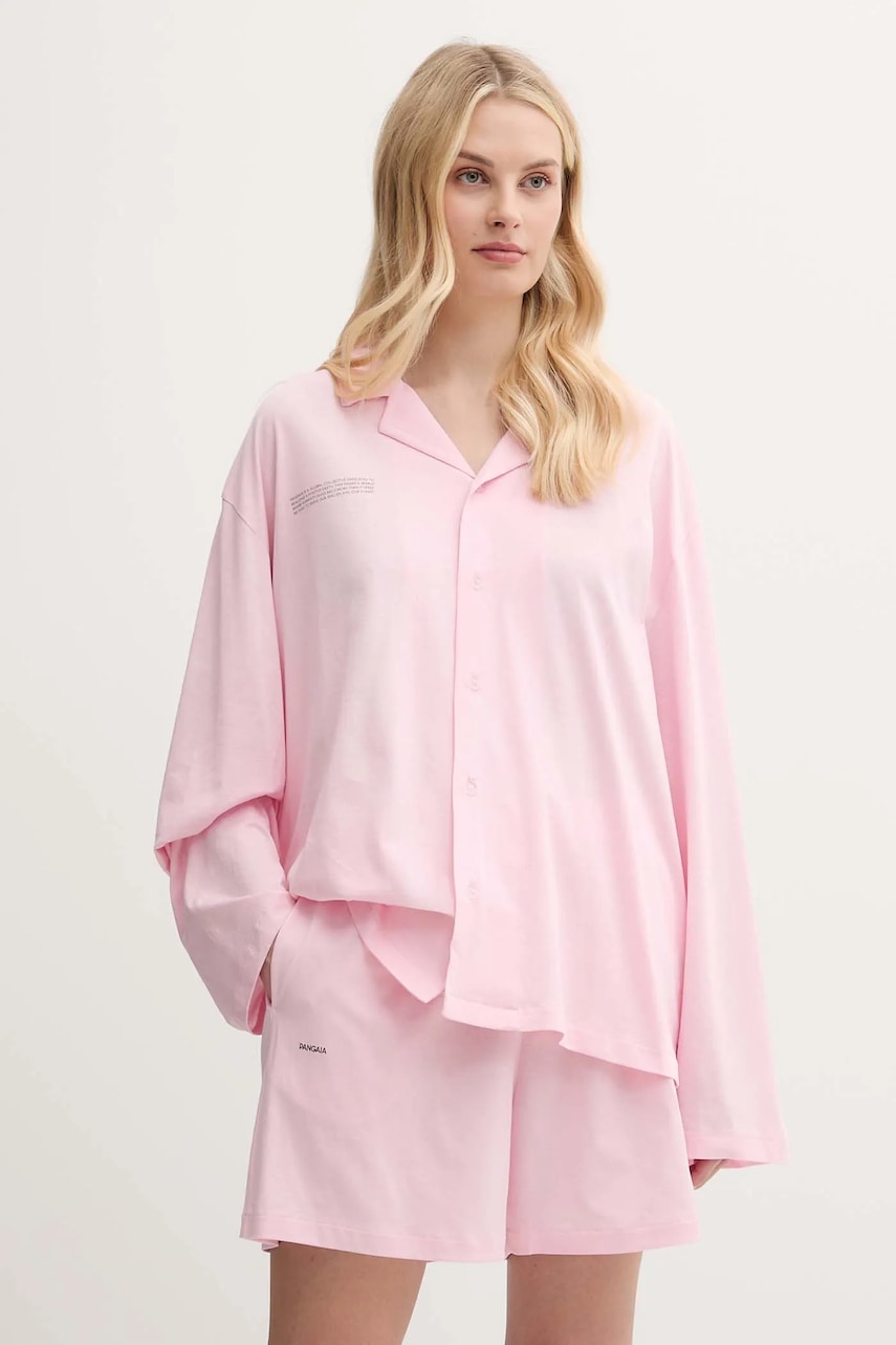 Pamučna pidžama Pangaia za žene, boja: ružičasta, pamučne, 10002463