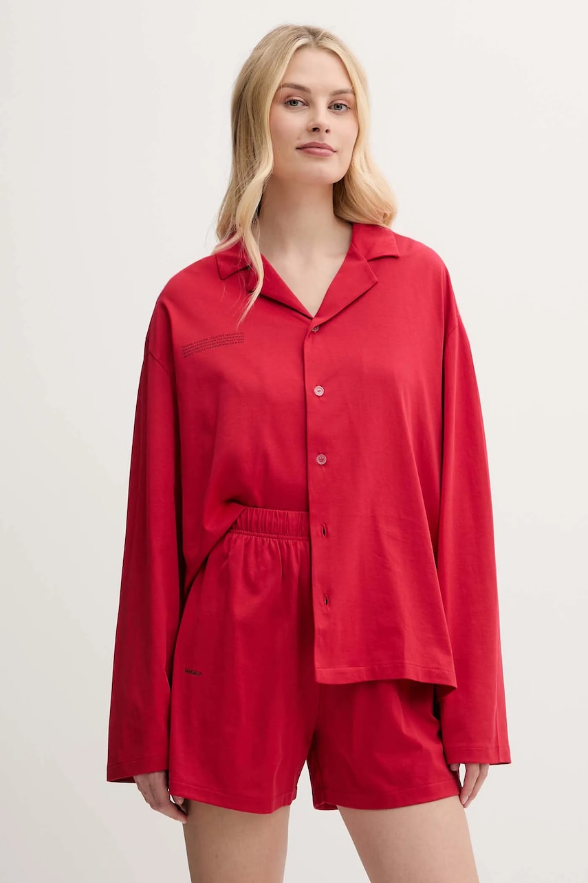 Pamučna pidžama Pangaia za žene, boja: crvena, pamučne, 10002463