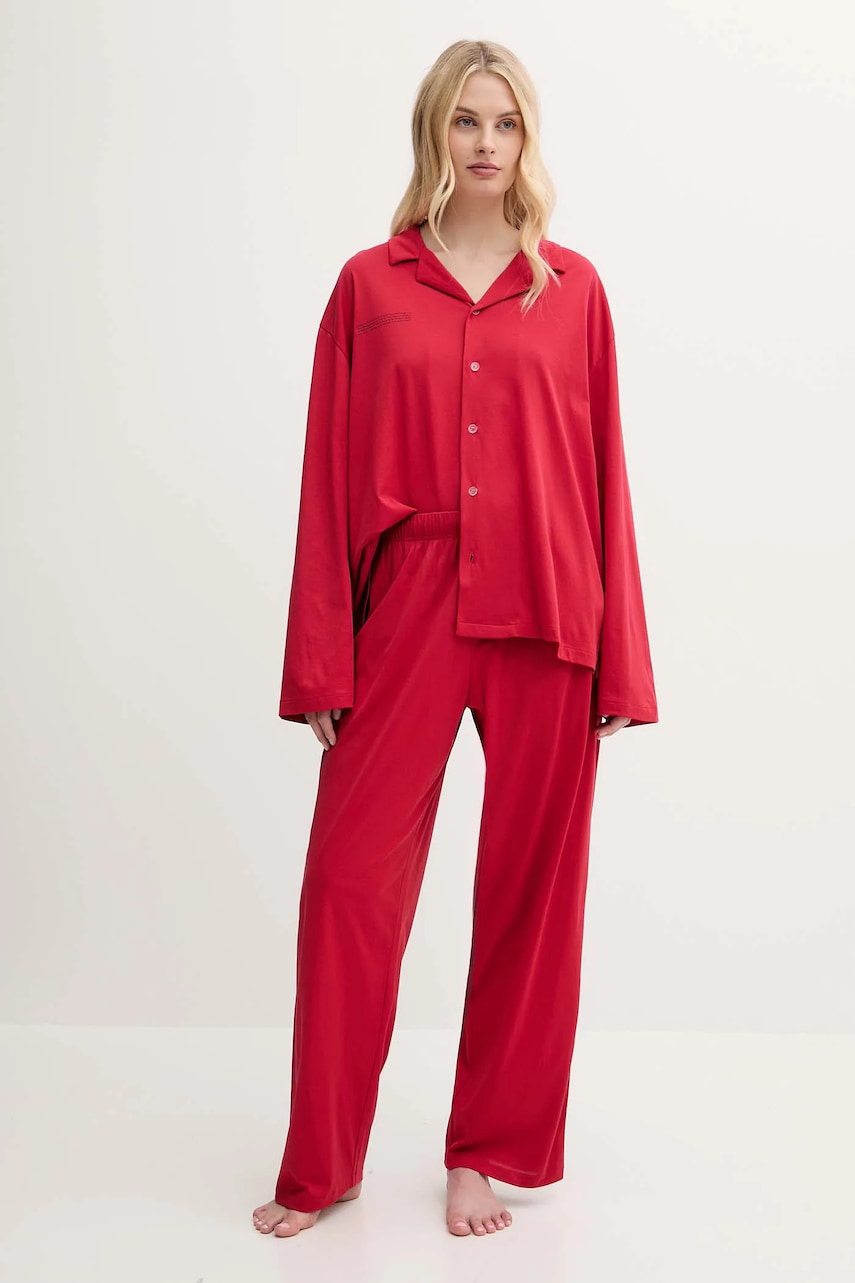 Pamučna pidžama Pangaia za žene, boja: crvena, pamučne, 10002462