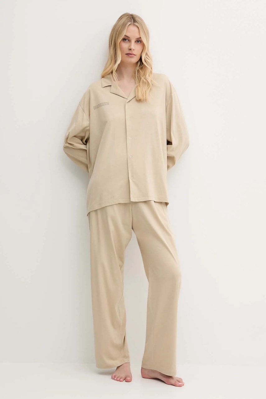 Pamučna pidžama Pangaia za žene, boja: bež, pamučne, 10002462