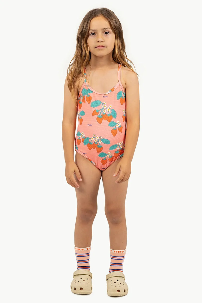 Enodelne otroške kopalke Tinycottons STRAWBERRIES SWIMSUIT roza barva, SS25-291