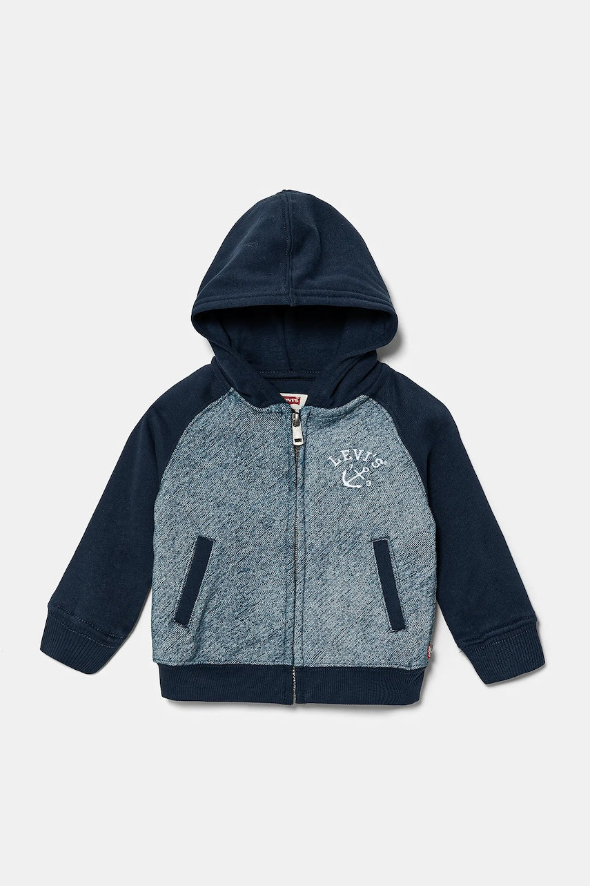 Dukserica za bebe Levi's TROMPE LOEIL DENIM HOODIE boja: tamno plava, s kapuljačom, s uzorkom, 6EM394