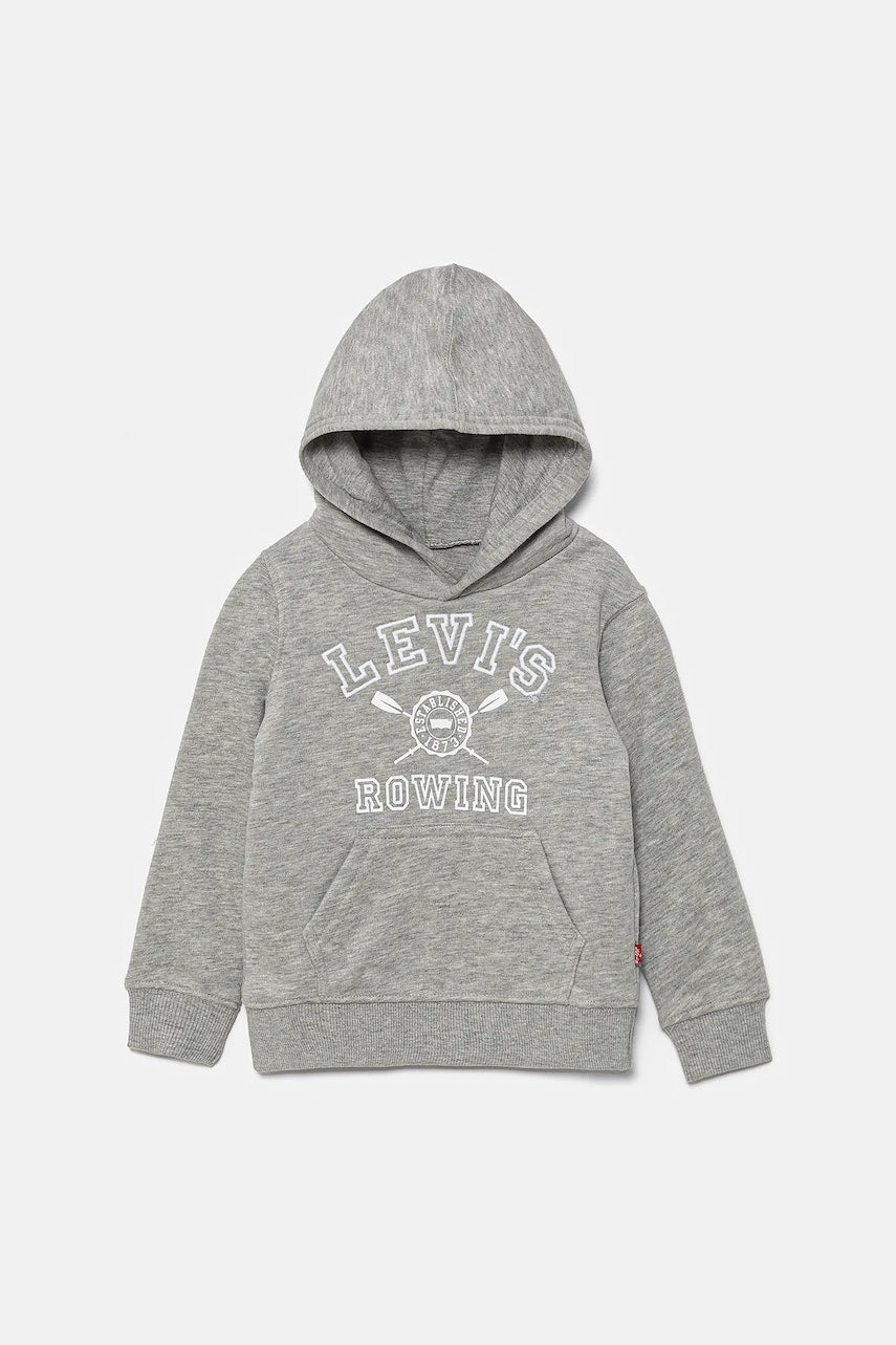 Dječja dukserica Levi's VARSITY ROWING HOODIE boja: siva, s kapuljačom, s tiskom, 8EM573