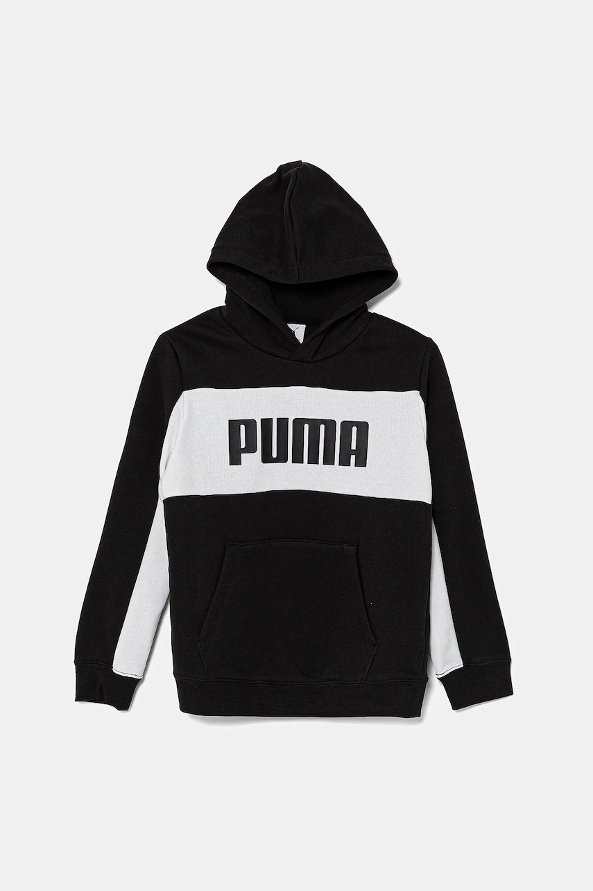 Otroški pulover Puma ESS BLOCK Hoodie TR črna barva, s kapuco, 685819