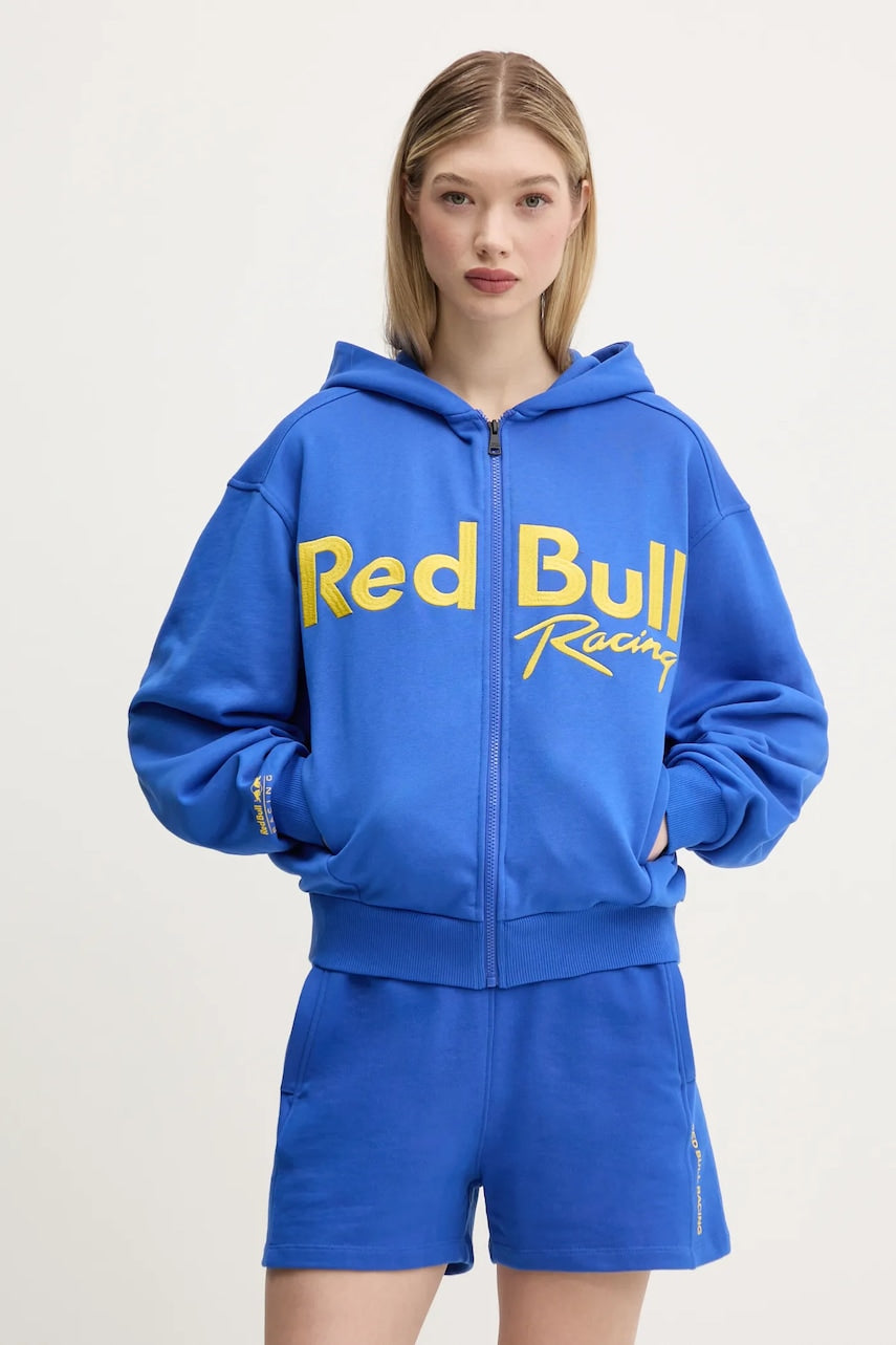 Bombažen pulover Red Bull Racing x Pepe Jeans LOGO ZIP HOODIE ženski, vijolična barva, s kapuco, RL580011