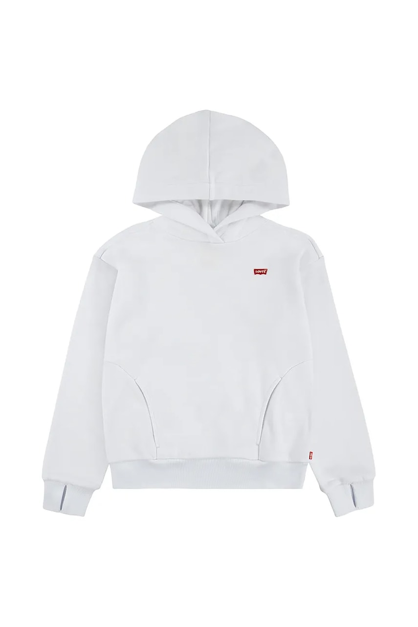 Otroški pulover Levi's BATWING PATCH HOODIE bela barva, s kapuco, 3EN102