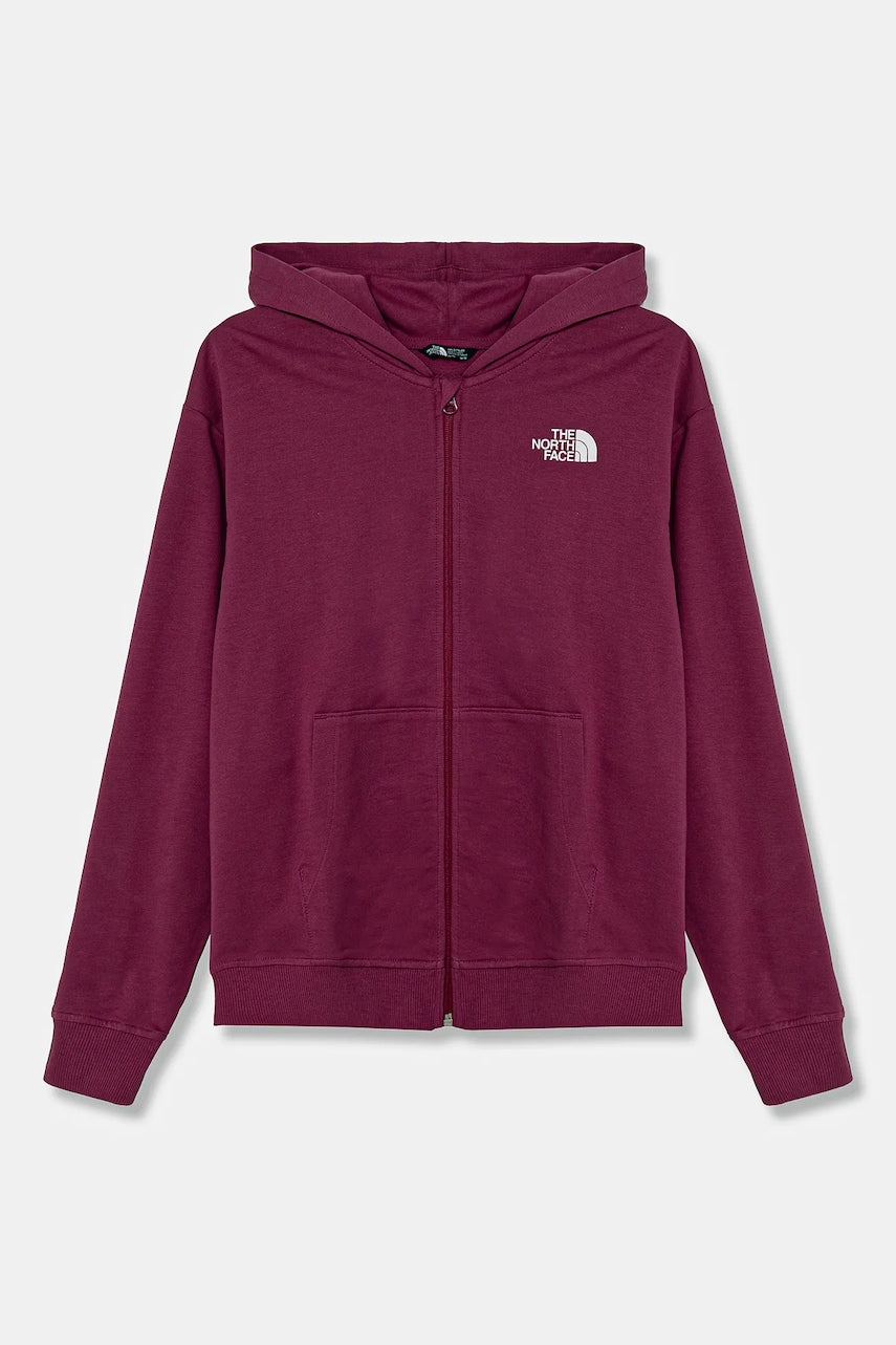 Dječja pamučna dukserica The North Face FZ OVERSIZE LIGHT HOODIE boja: ljubičasta, s kapuljačom, s tiskom, NF0A89HG6EO1