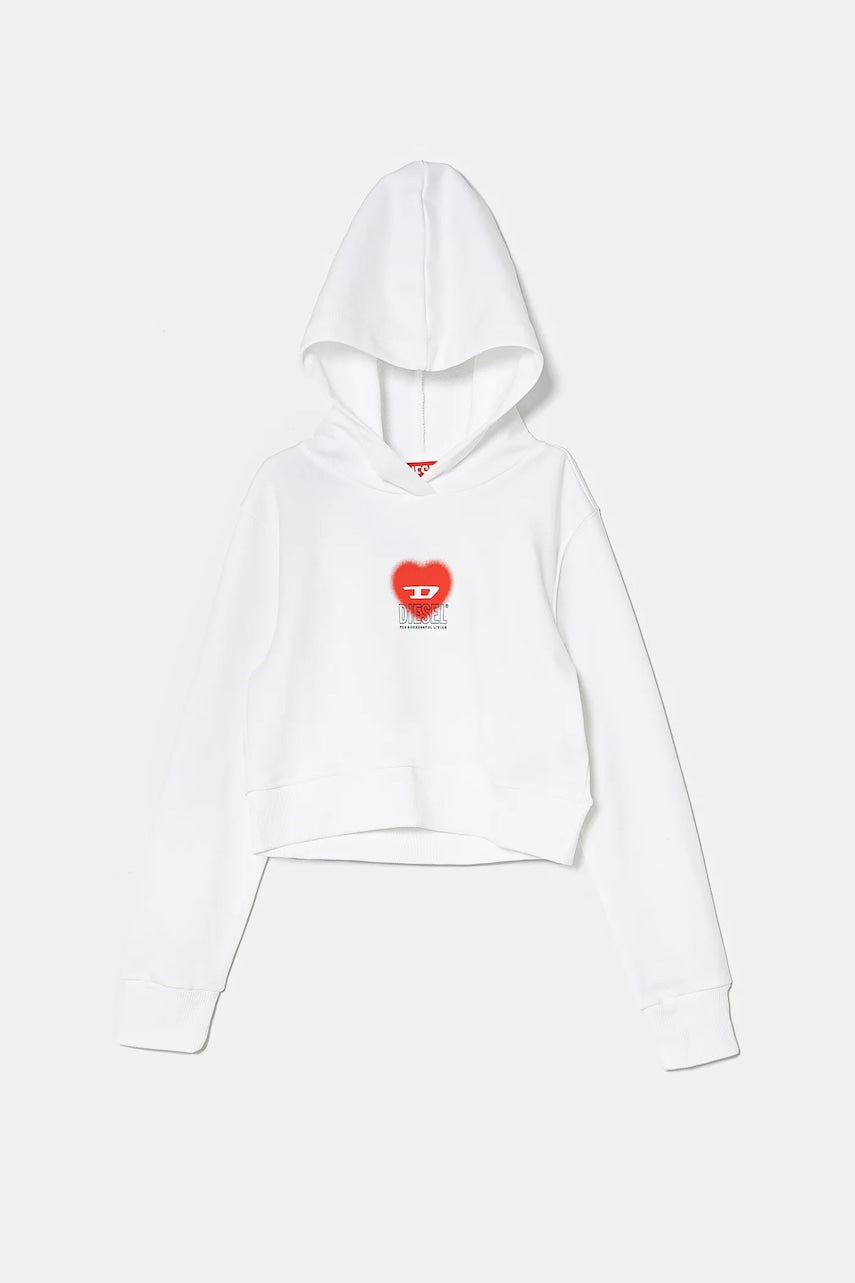 Dječja pamučna dukserica Diesel SCUOREHOOD SWEAT-SHIRT boja: bijela, s kapuljačom, s tiskom, J02229