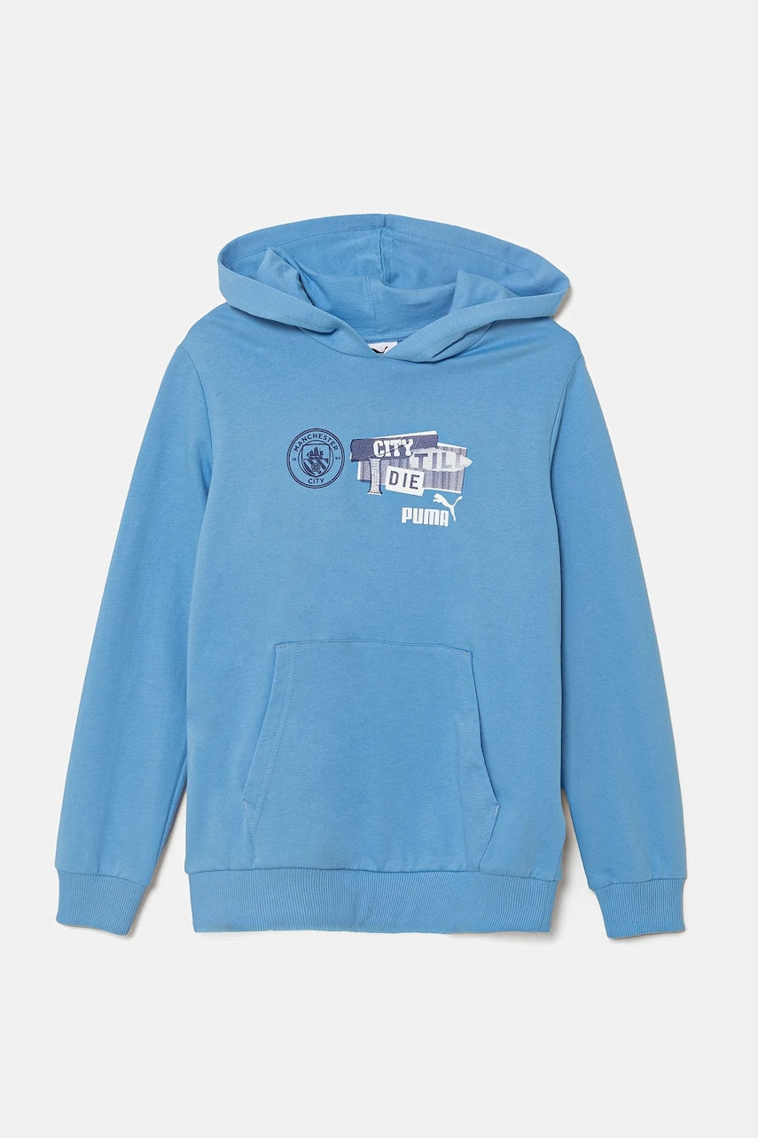 Otroški bombažen pulover Puma MCFC ftblNRGY Hoodie s kapuco, 779122