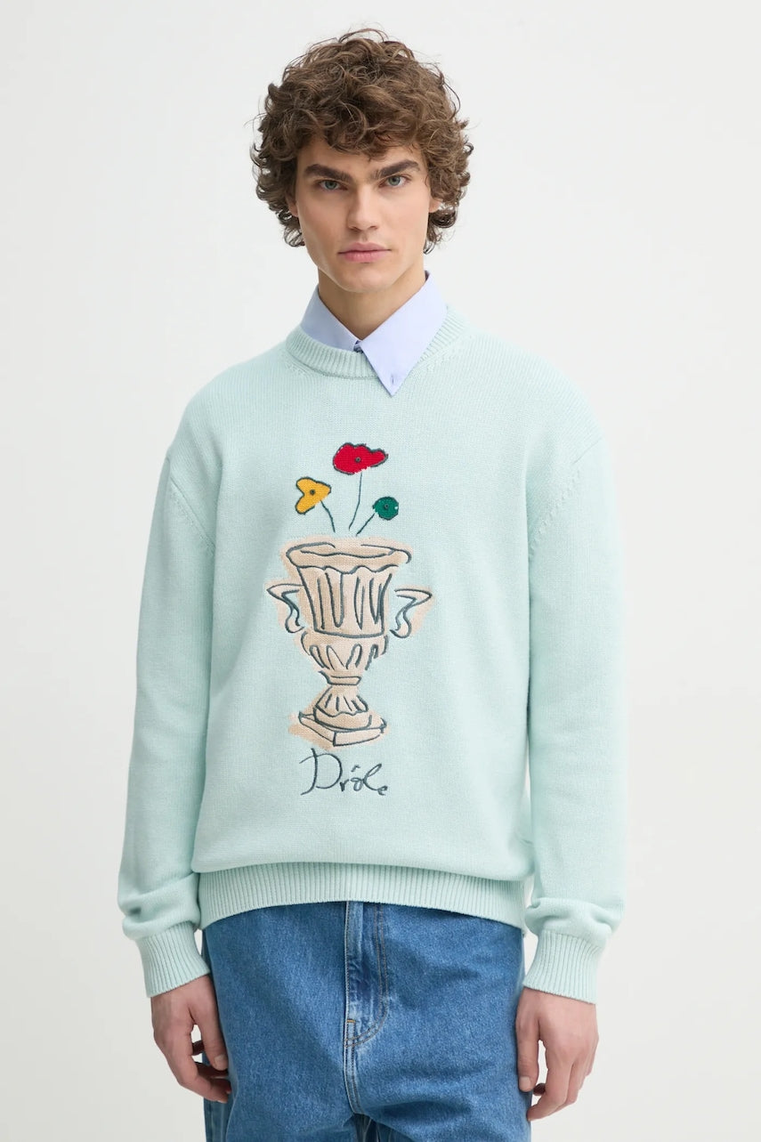 Vuneni pulover Drôle de Monsieur La Maille Vase za muškarce, boja: tirkizna, F-PO174-WO023-LBE