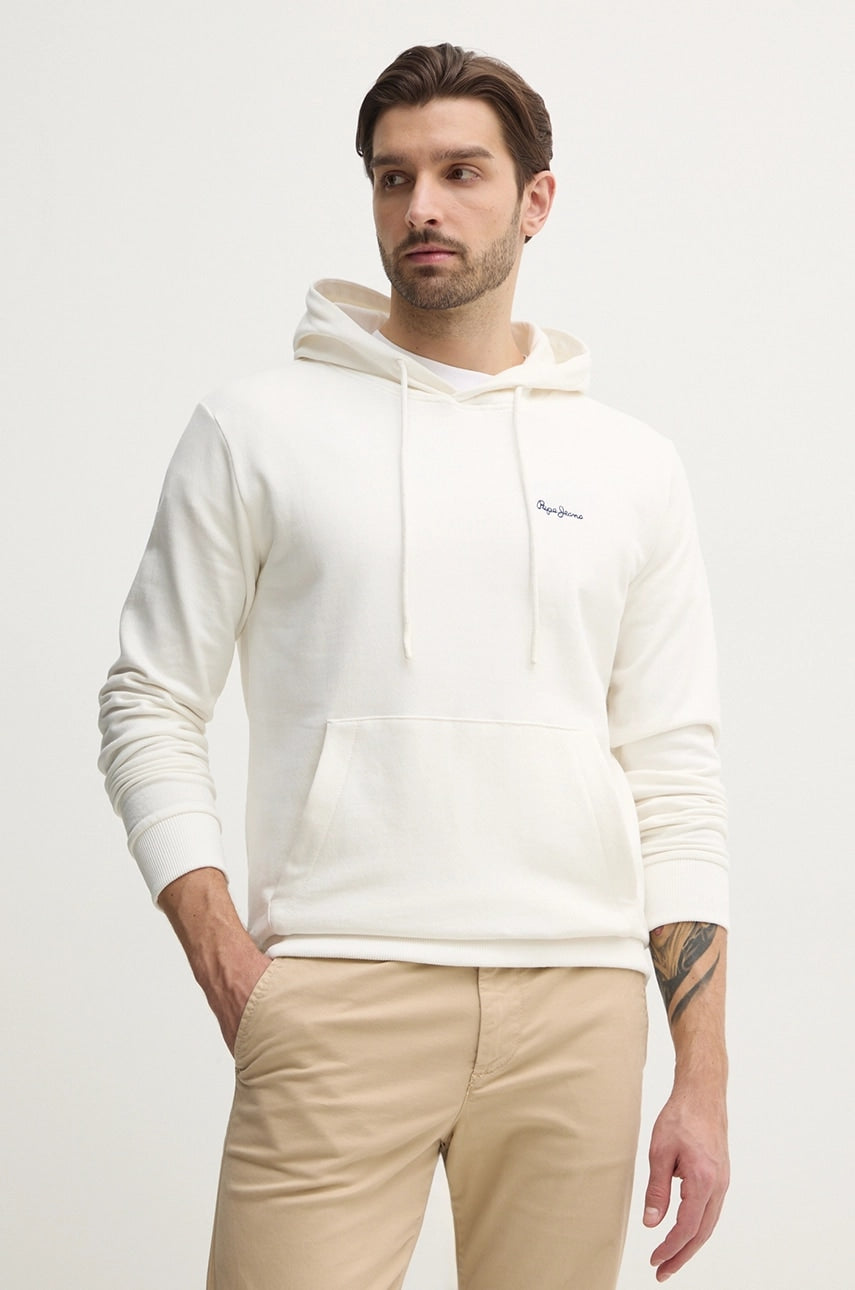 Pamučna dukserica Pepe Jeans ESSENTIAL HOODIE za muškarce, boja: bijela, s kapuljačom, bez uzorka, PM582839