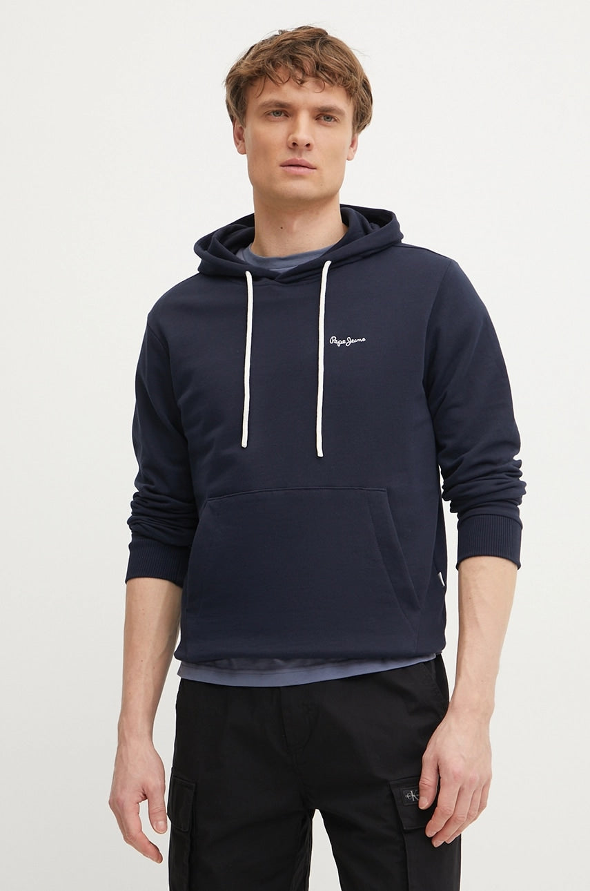 Bombažen pulover Pepe Jeans ESSENTIAL HOODIE moški, mornarsko modra barva, s kapuco, PM582839