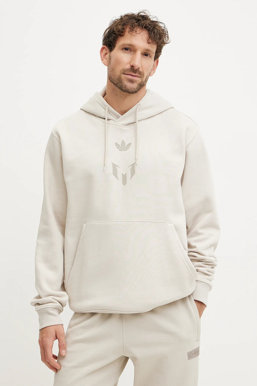 Pulover adidas Originals MESSI HOODIE moški, bež barva, s kapuco, JC9474