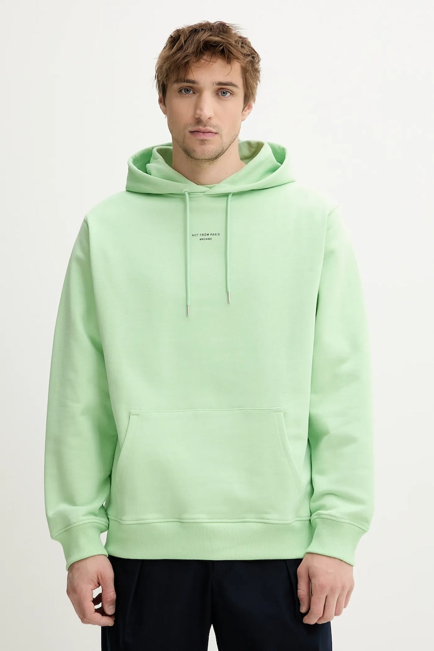 Pamučna dukserica Drôle de Monsieur Le Hoodie Slogan Classique za muškarce, boja: zelena, s kapuljačom, s tiskom, G-HO161-CO127-LGN