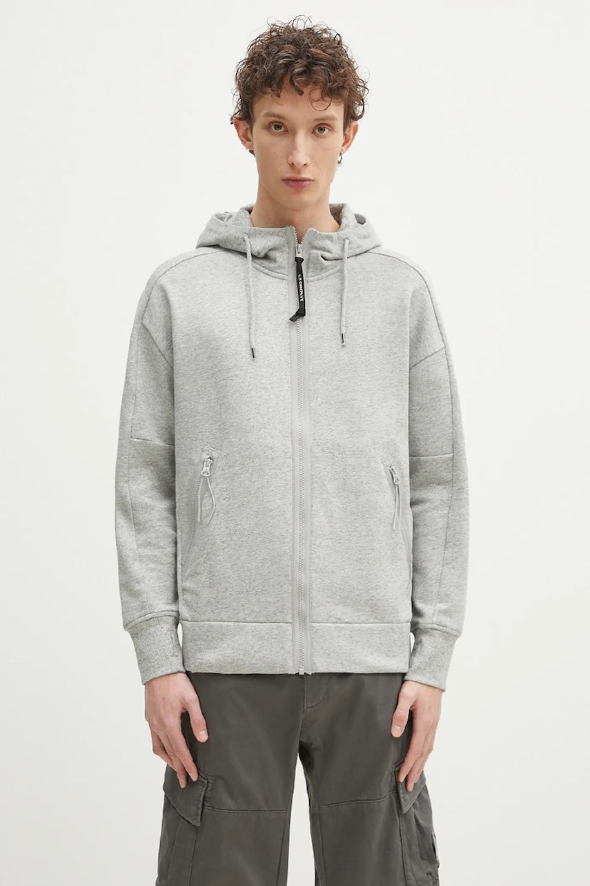 Pamučna dukserica C.P. Company za muškarce, boja: siva, s kapuljačom, bez uzorka, 18CMSS028A005086W