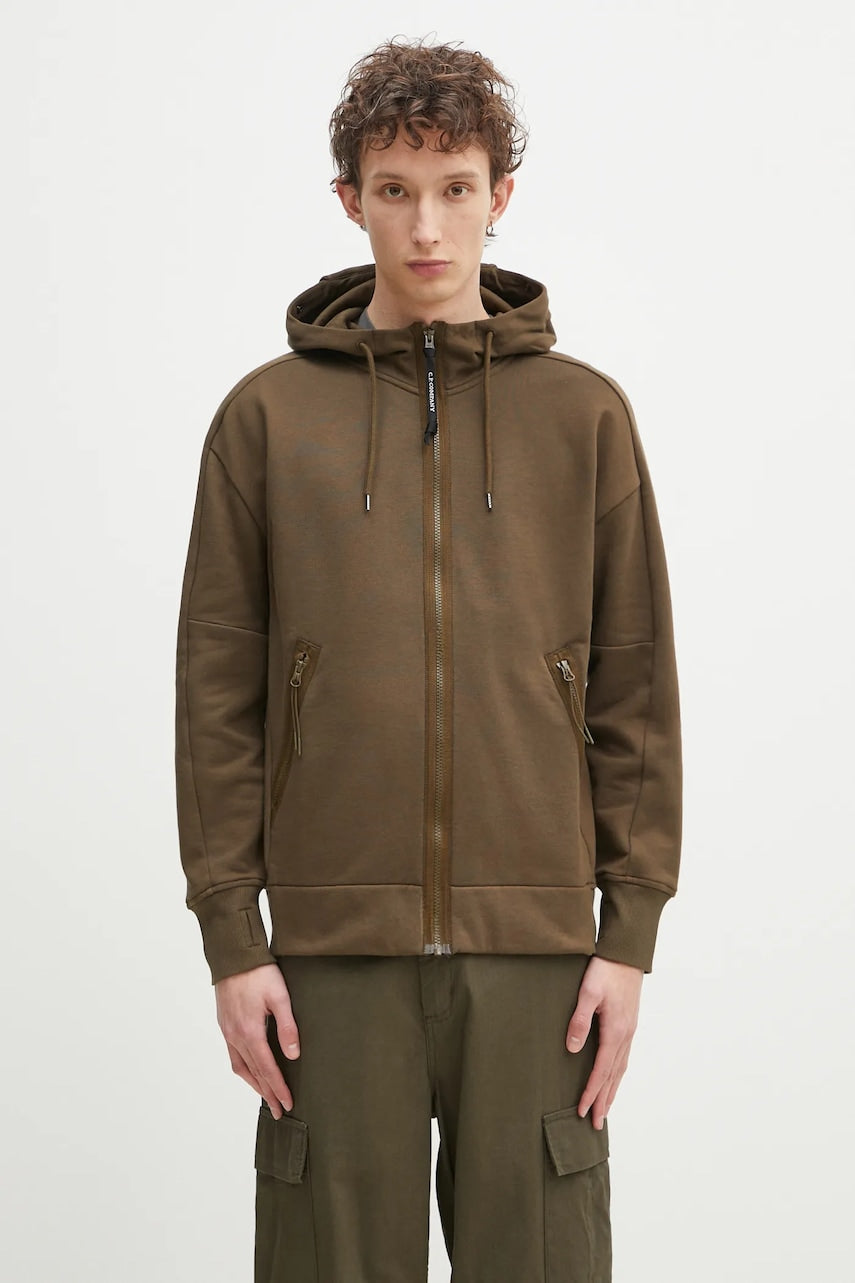 Pamučna dukserica C.P. Company za muškarce, boja: zelena, s kapuljačom, bez uzorka, 18CMSS028A005086W