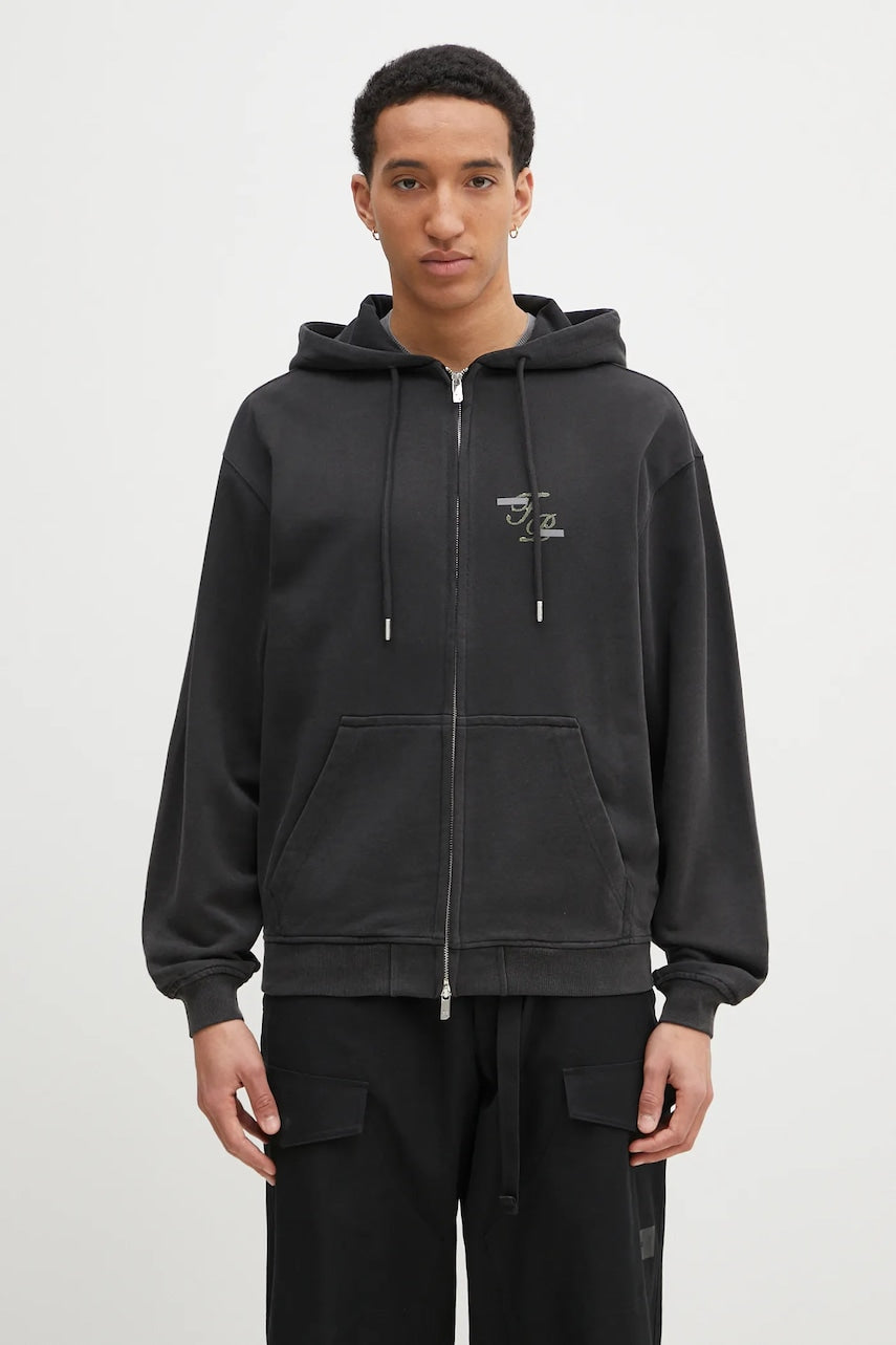 Bombažen pulover Filling Pieces Topiary moški, siva barva, s kapuco, 80699840626