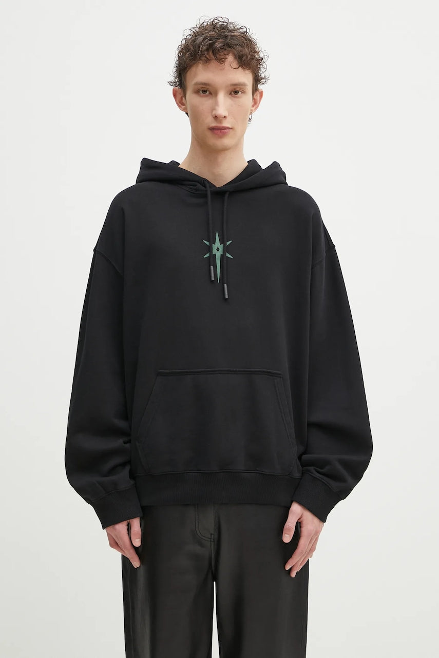 Pamučna dukserica Marcelo Burlon County Goth Boxy Hoodie Black Deep Green za muškarce, boja: crna, s kapuljačom, s tiskom, CMBB10CS25FLE0021052