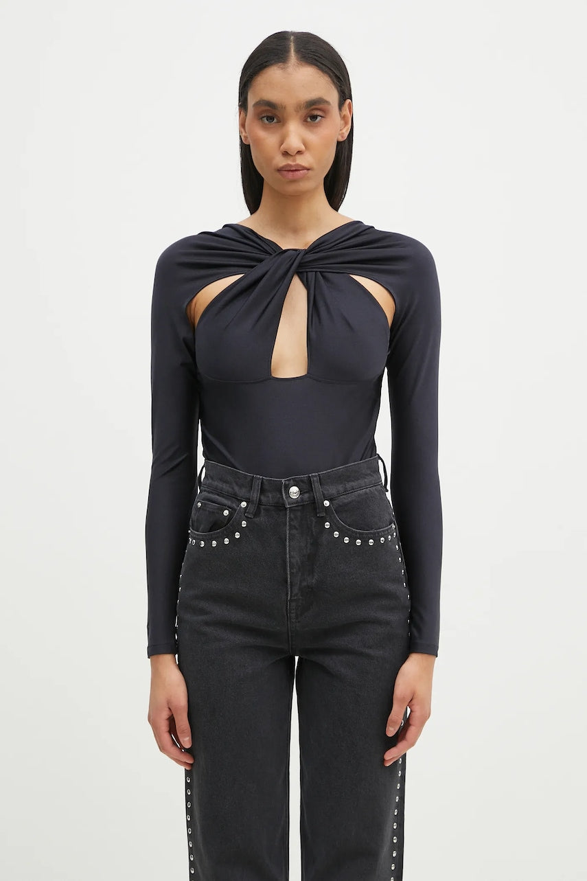 Body Coperni Twisted Cut-Out Jersey Bodysuit ženski, črna barva, COPJS19545C