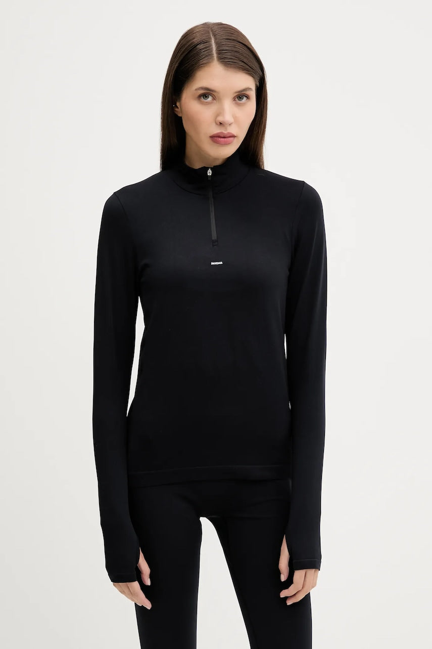 Majica z dolgimi rokavi Pangaia Plant-Stretch Zipped Long Sleeve Top ženska, črna barva, 10002426