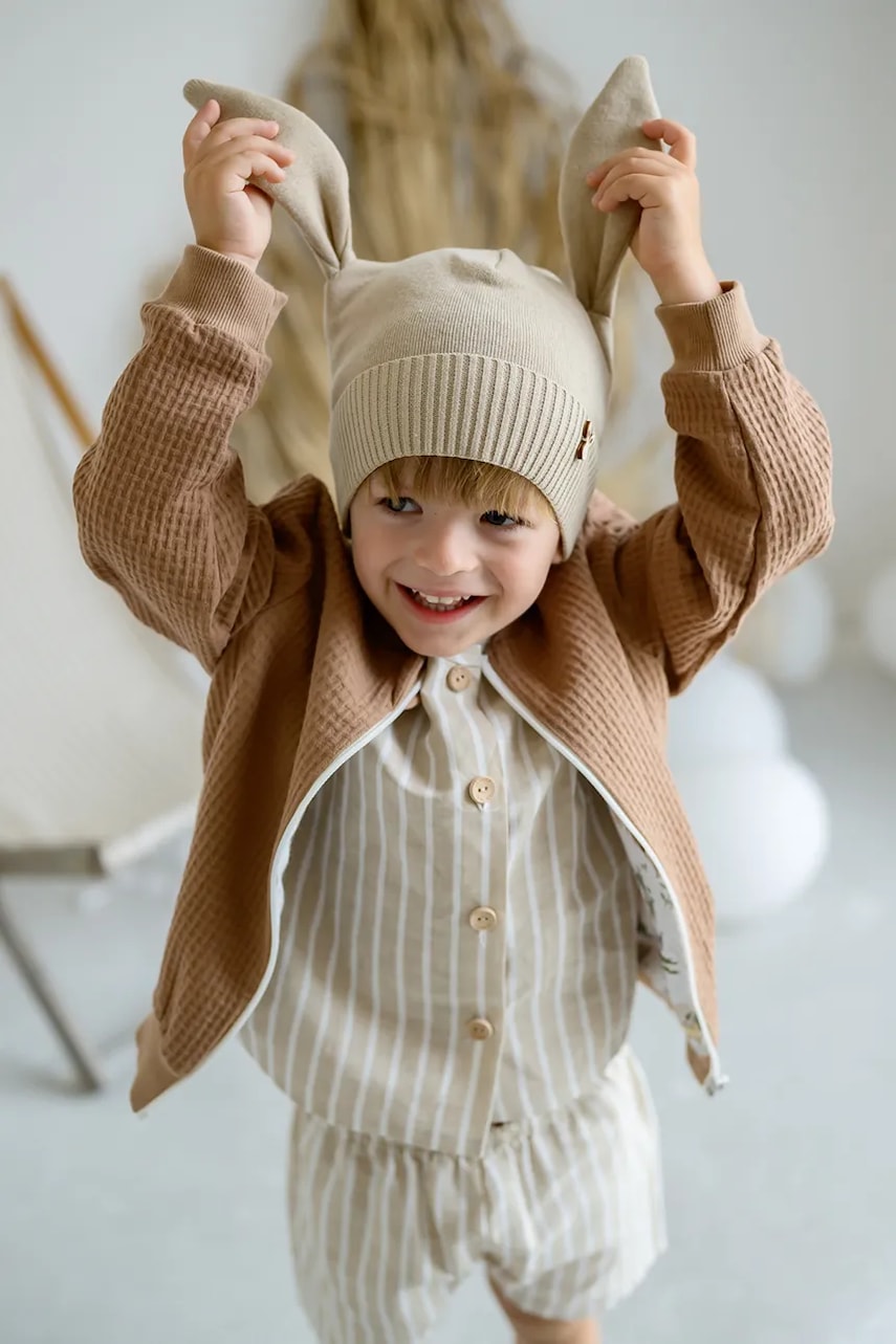 Pamučna kapa za djecu Jamiks NORI boja: bež, od tanke pletenine, pamučna, JWH106