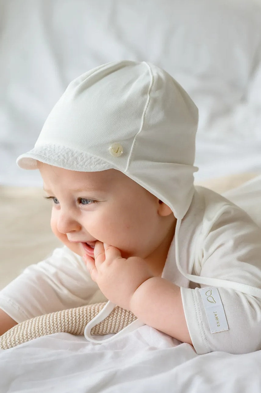 Pamučna kapa za bebe Jamiks LEWIS boja: bijela, od tanke pletenine, pamučna, JLH062