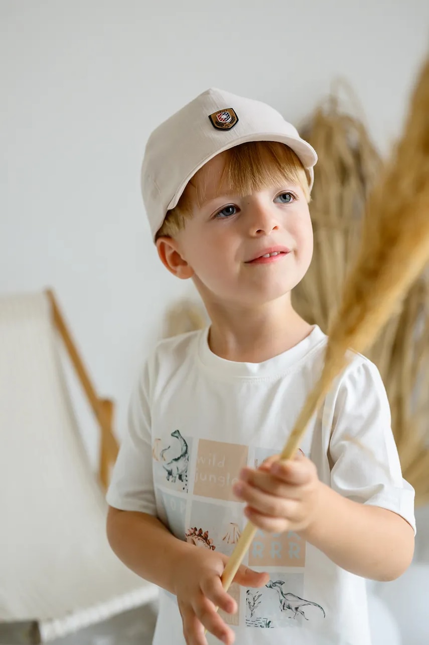 Pamučna kapa sa šiltom za bebe Jamiks REMIK boja: bež, od tanke pletenine, pamučna, JLH102
