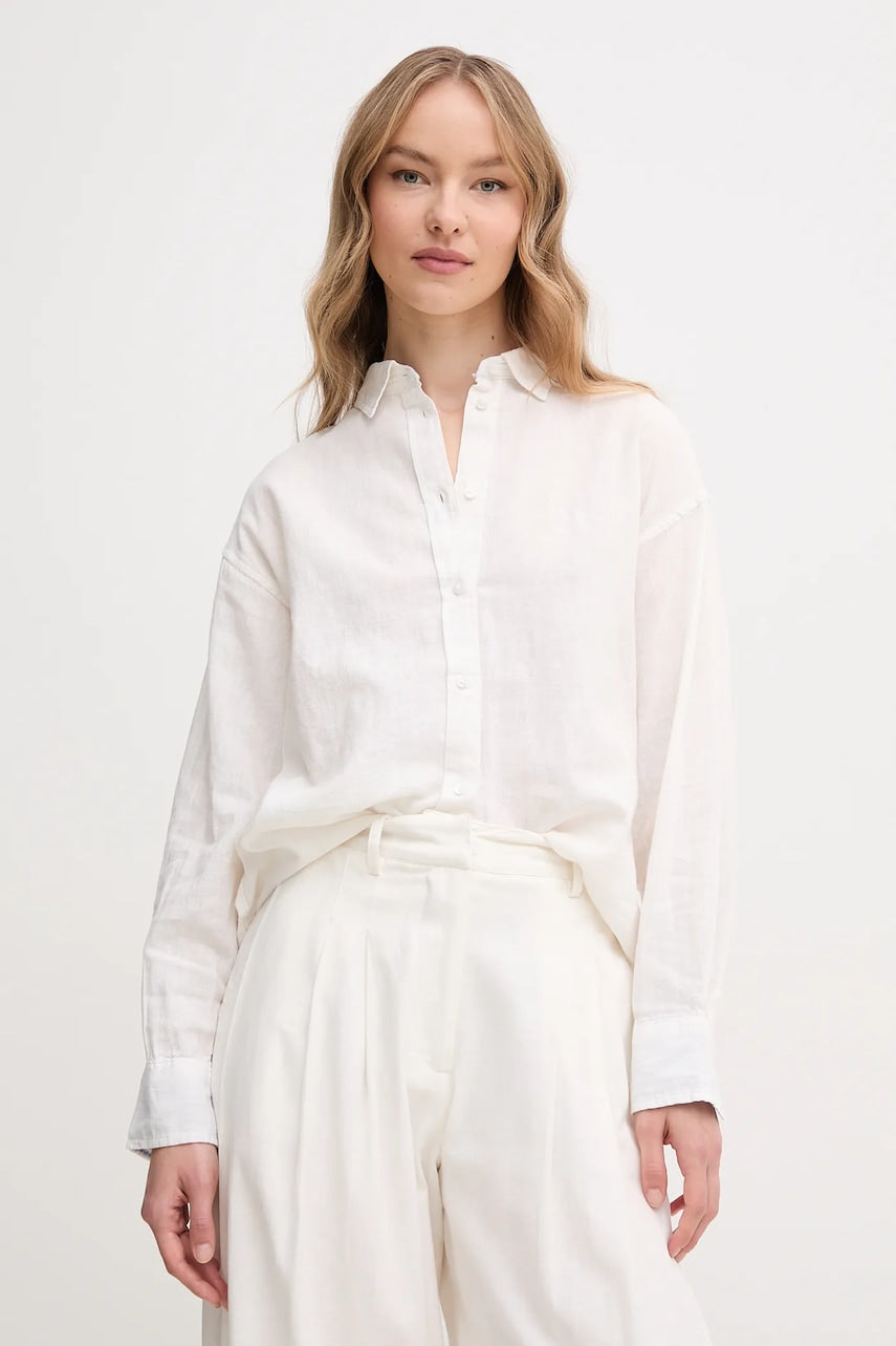 Lanena srajca Pepe Jeans CHIPPER ženska, bela barva, PL304993