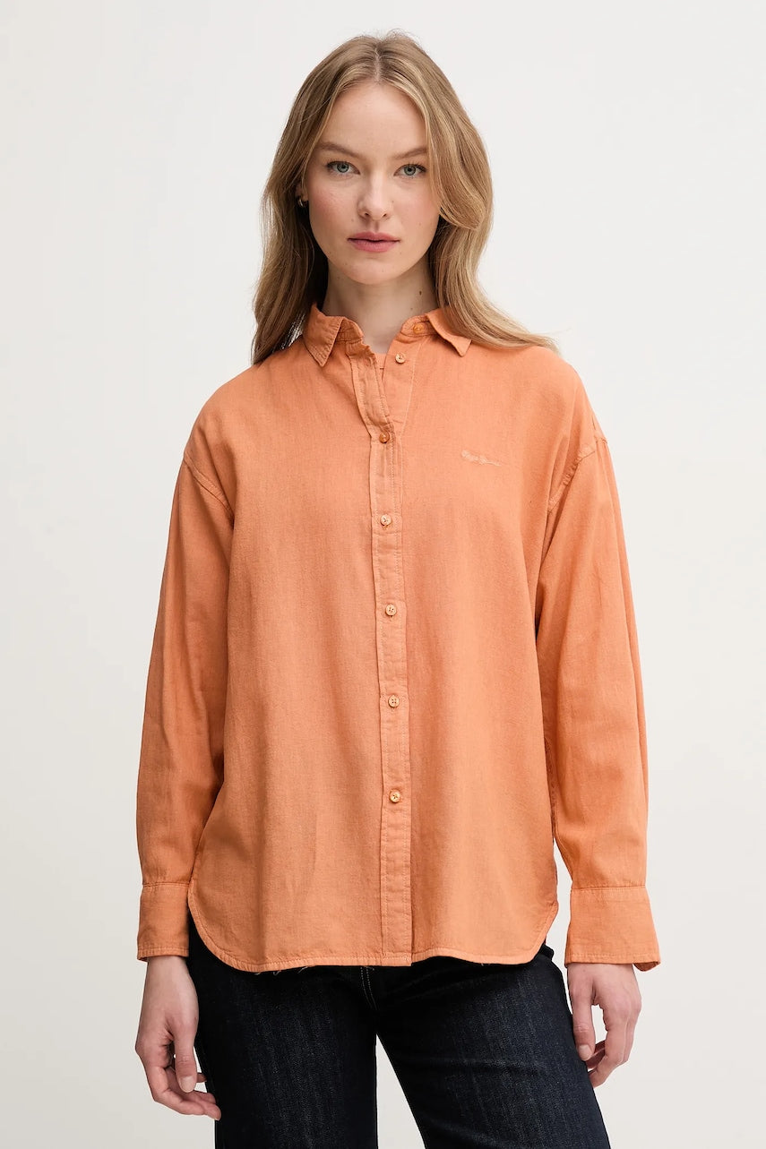 Lanena srajca Pepe Jeans CHIPPER ženska, oranžna barva, PL304993