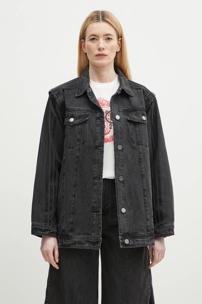 Bombažna srajca iz jeansa adidas Originals DENIM SHIRT JKT ženska, črna barva, JY8882