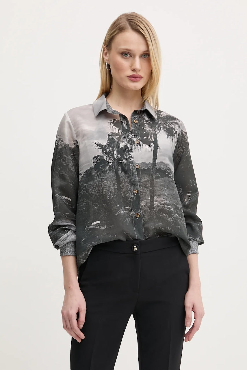 Srajca Never Fully Dressed Mallorca ženska, siva barva, NFDTO1640