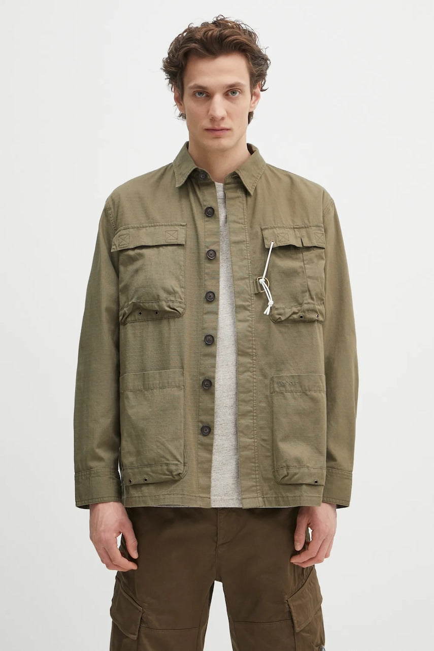 Bombažna srajca Barbour Barbour Westmorland Ripstop Overshirt moški, zelena barva, MOS0420