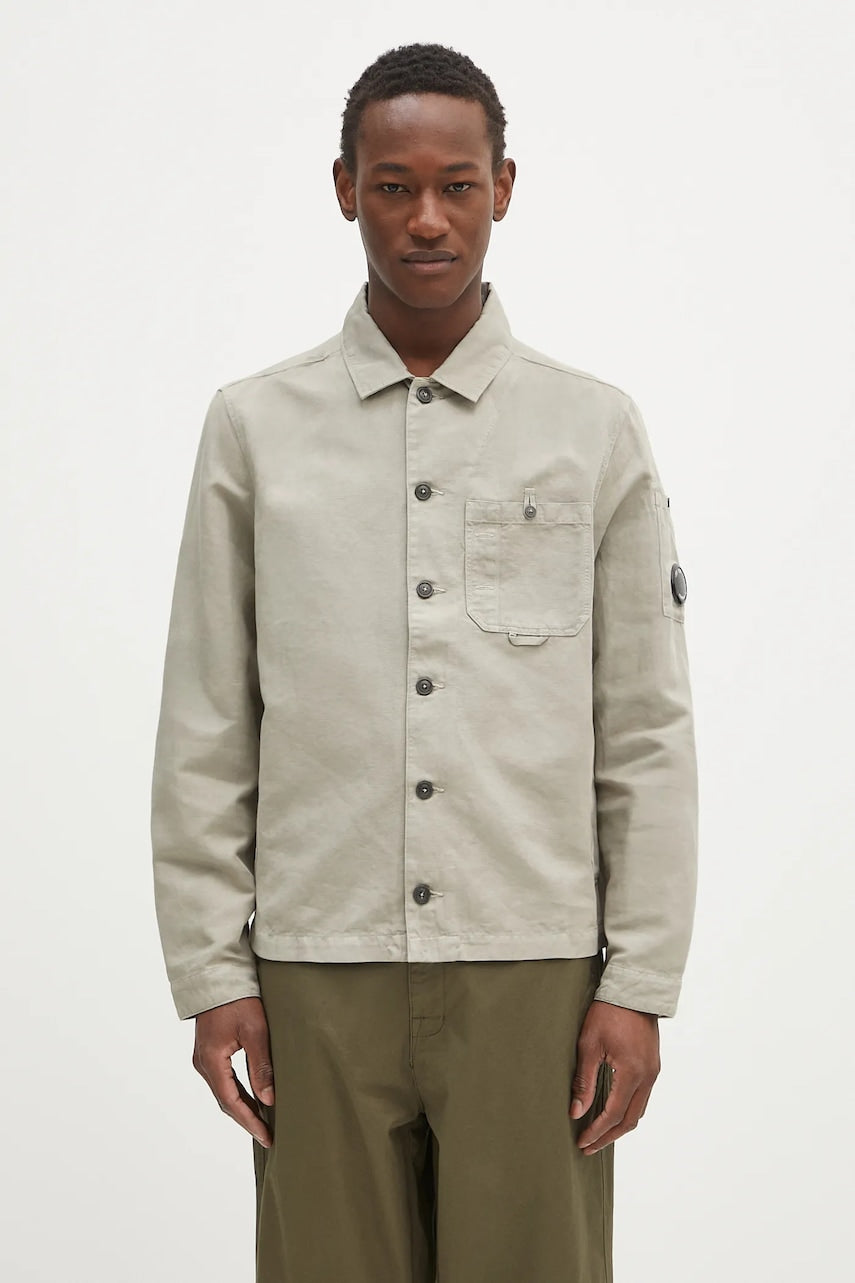 Košulja s dodatkom lana C.P. Company boja: zelena, regular, s klasičnim ovratnikom, 18CMOS102A006273G