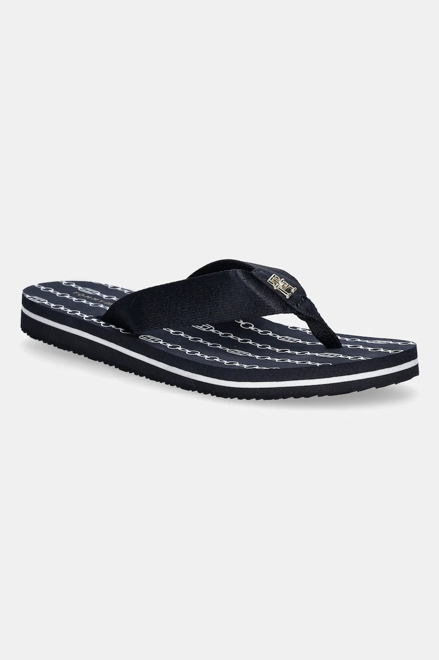 Japanke Tommy Hilfiger TH CHAIN PRINT BEACH SANDAL boja: tamno plava, ravni potplat, FW0FW08514