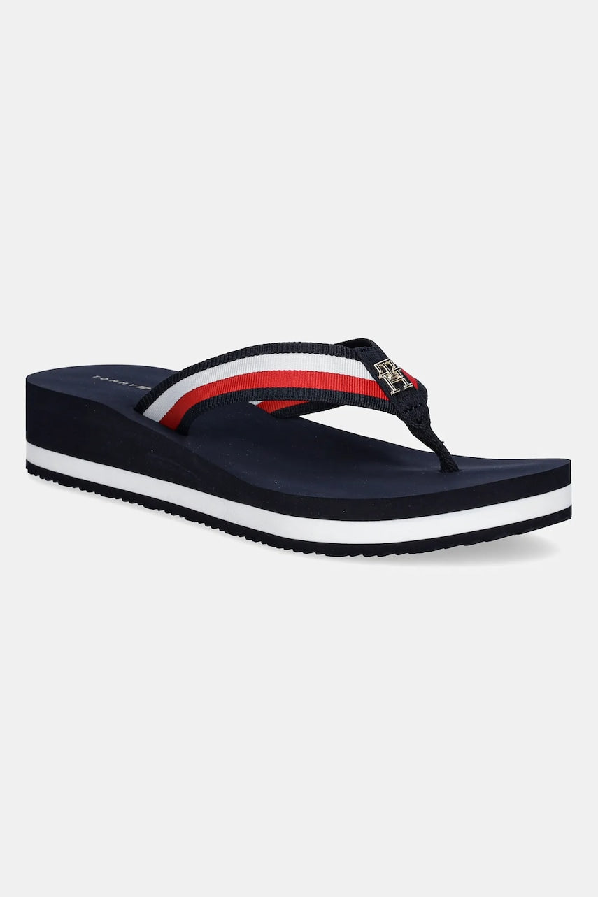Japanke Tommy Hilfiger TH CORP MID WEDGE BEACH SANDAL za žene, boja: tamno plava, klin peta, FW0FW08517