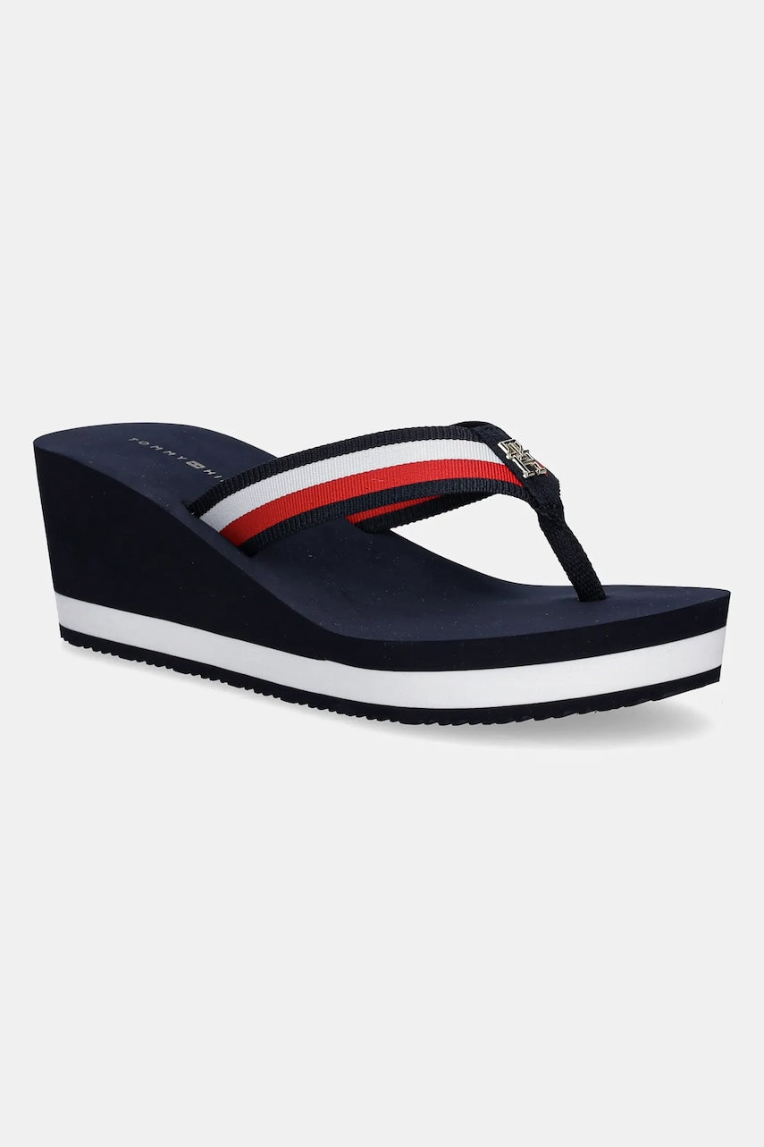 Japanke Tommy Hilfiger TH CORPORATE WEDGE BEACH SANDAL za žene, boja: tamno plava, klin peta, FW0FW08520