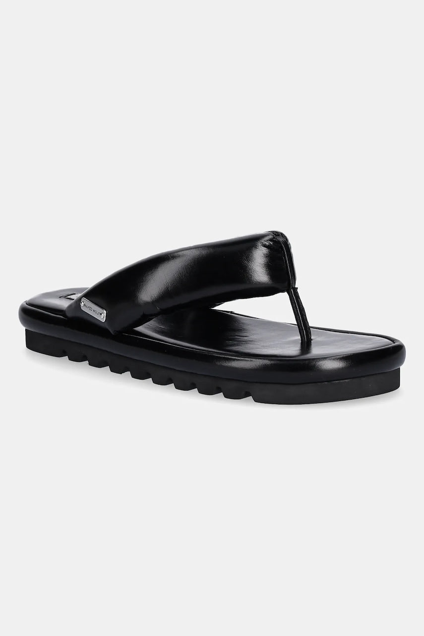 Kožne japanke Naked Wolfe Hilary za žene, boja: crna, ravni potplat, Hilary Black Leather