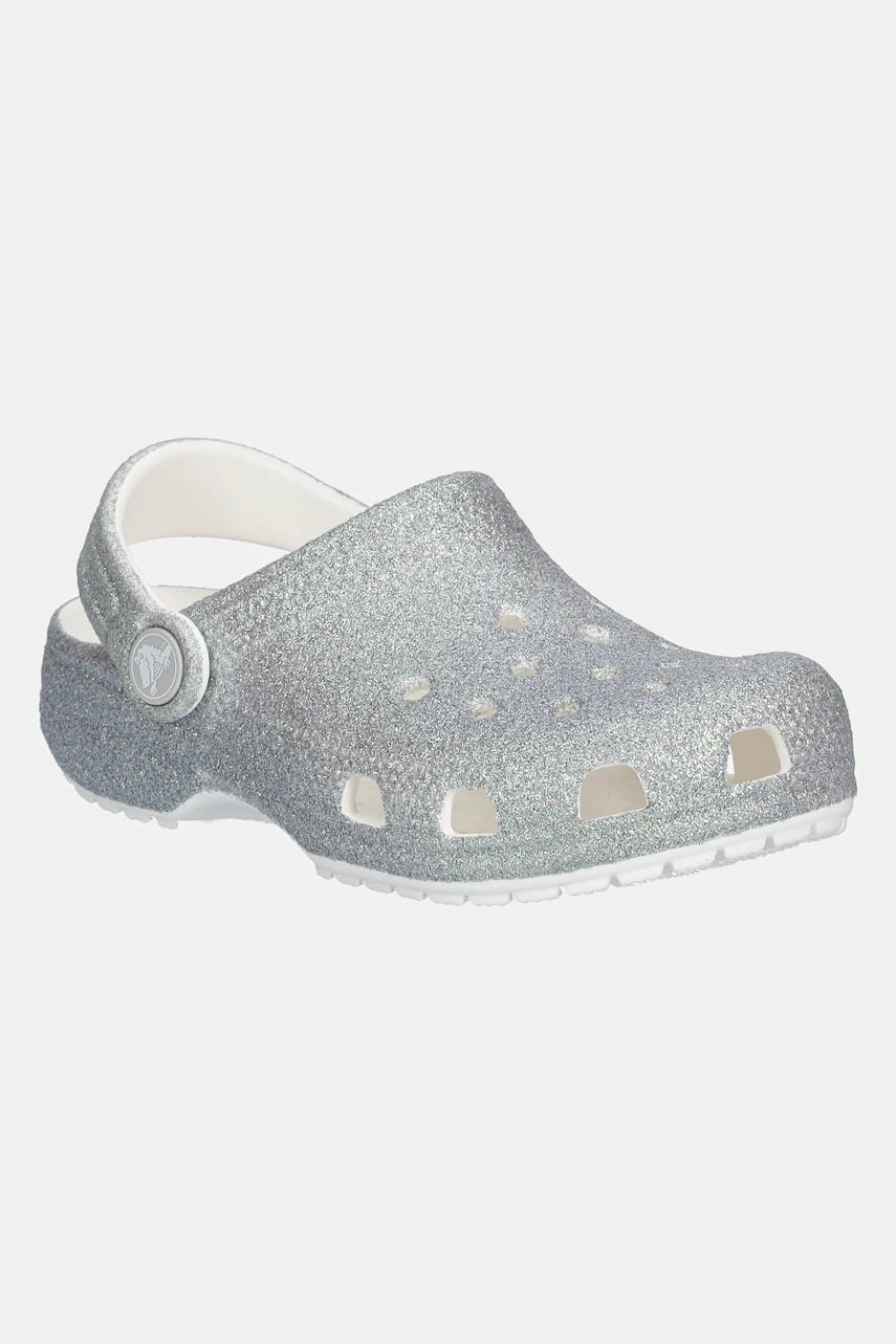 Natikači Crocs CLASSIC IRIDESCENT GLITTER CLOG KIDS srebrna barva, 210986