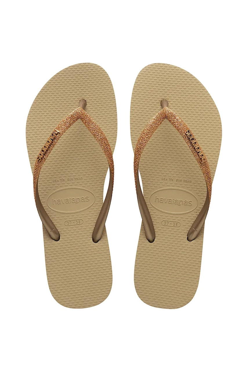 Otroške japonke Havaianas SLIM GLITTER II bež barva, 4146975
