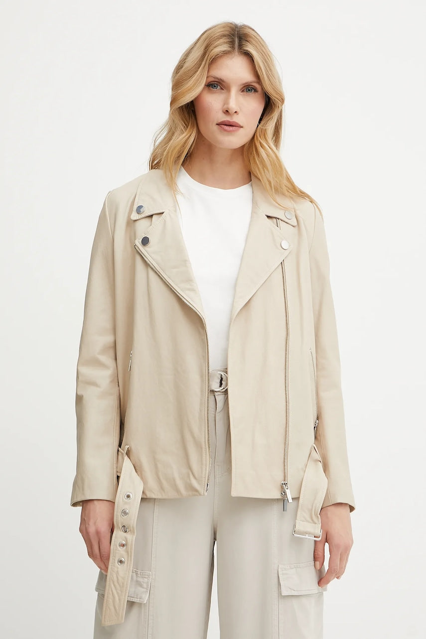 Usnjena biker jakna Armani Exchange bež barva, XW000218 AF10854