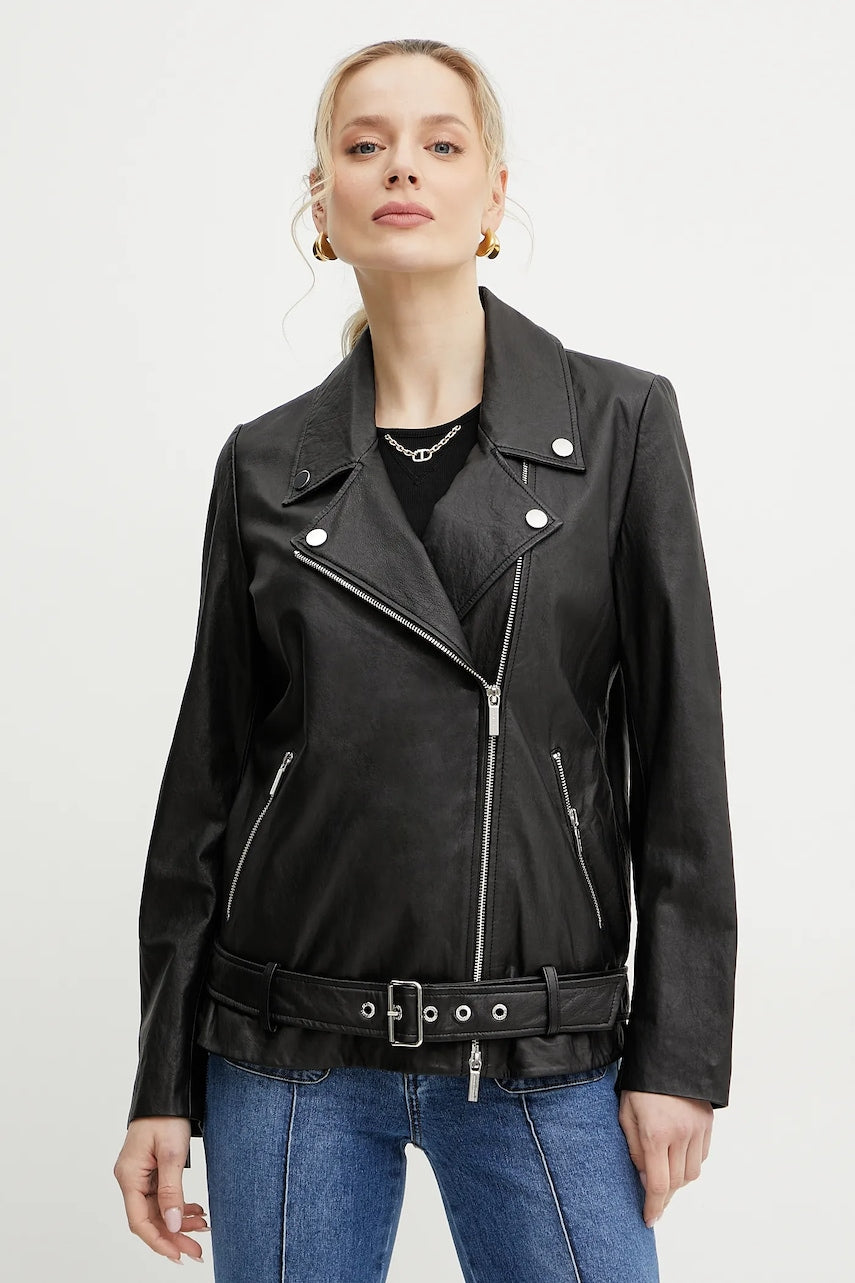 Usnjena biker jakna Armani Exchange črna barva, XW000218 AF10854