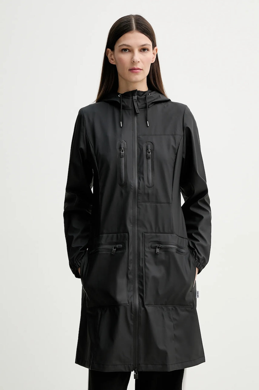 Jakna Rains Cargo Curve Jacket W3 ženska, črna barva, 12050