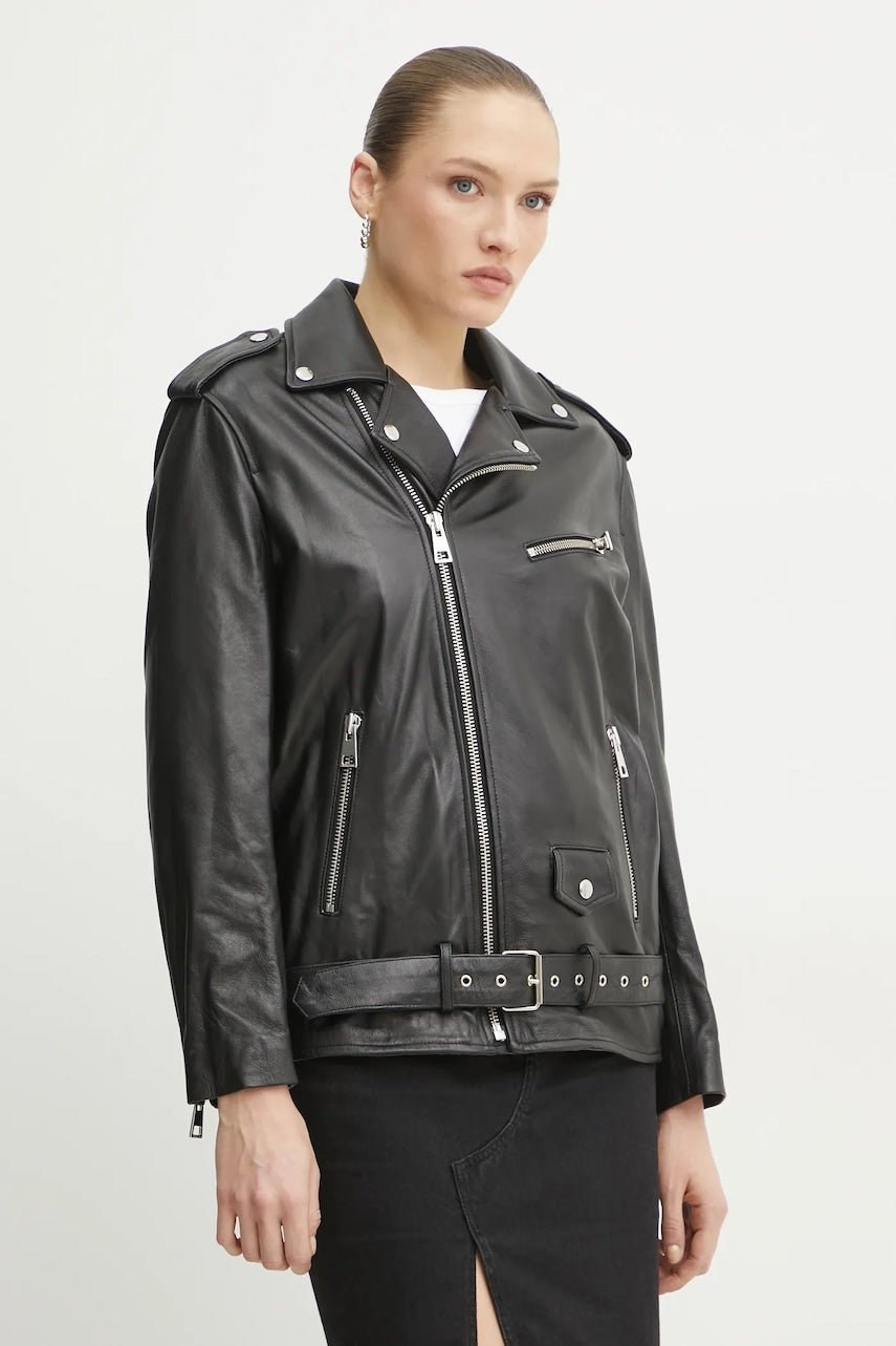 Usnjena biker jakna Liviana Conti črna barva, F5SX37