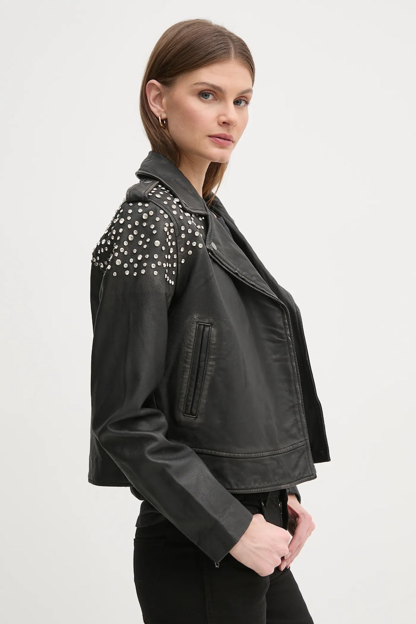 Usnjena biker jakna Pepe Jeans FANTASY ženska, črna barva, PL402523