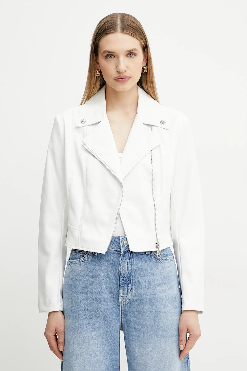 Biker jakna Guess CLEMENCE ženska, bela barva, W5RL22 WE480
