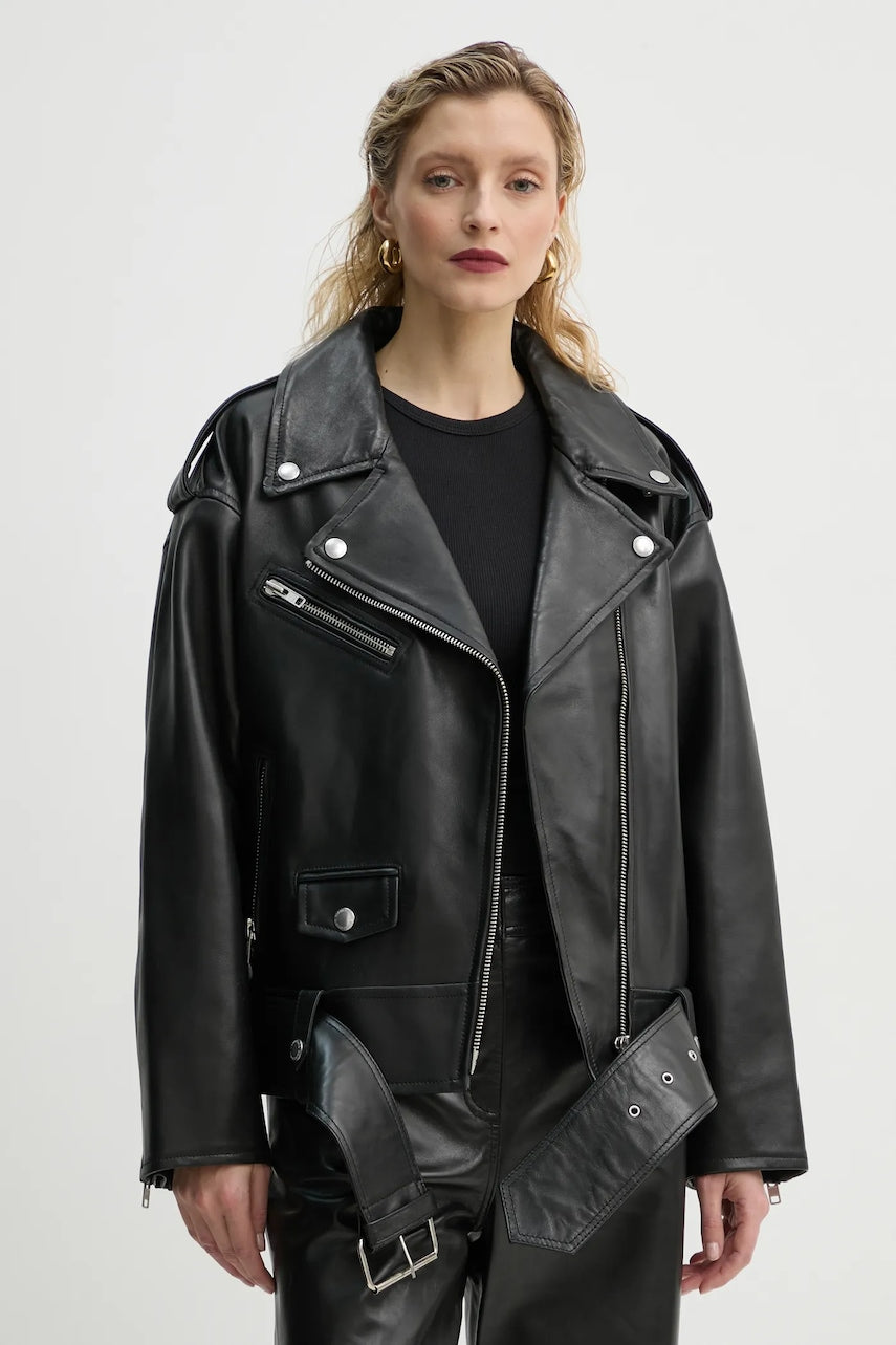 Biker jakna Stand Studio Isobelle ženska, črna barva, 66388-7030