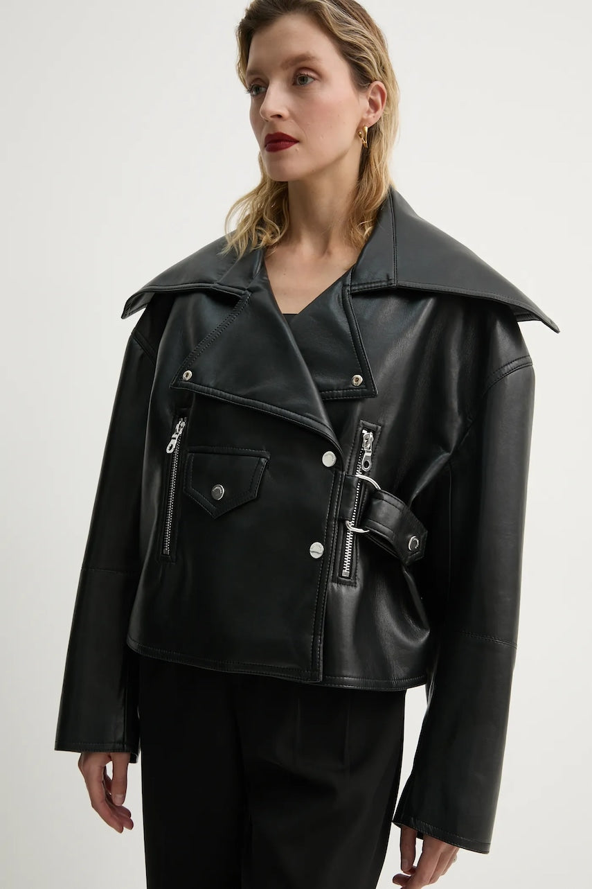 Biker jakna Nanushka ADO ženska, črna barva, NW22CROW01799